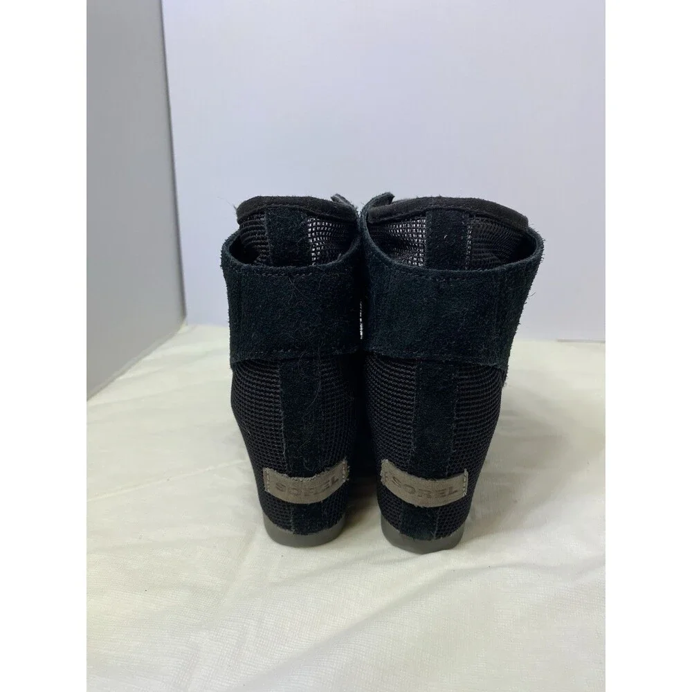 Sorel Suede Leather Open Toe Joanie Mesh Wedge, Black, size 8, womens - Picture 3 of 7